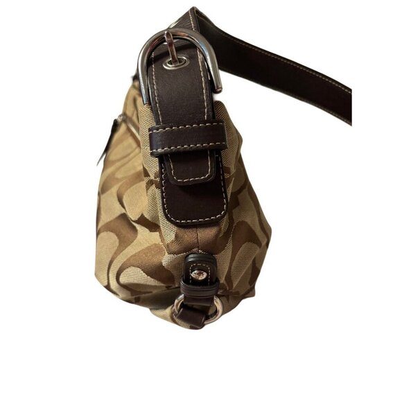 COACH Handbag Shoulder Bag Logo Canvas Leather Beige women's USED FROM JAPAN - Picture 2 of 11